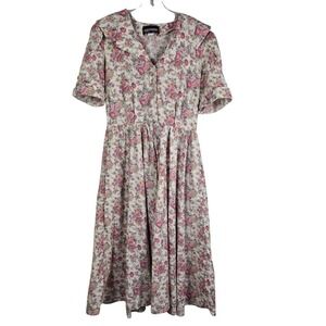 Vtg Cottagecore‎ Floral Dress S.L. Fashions Pink Butterfly Midi Garden Party M